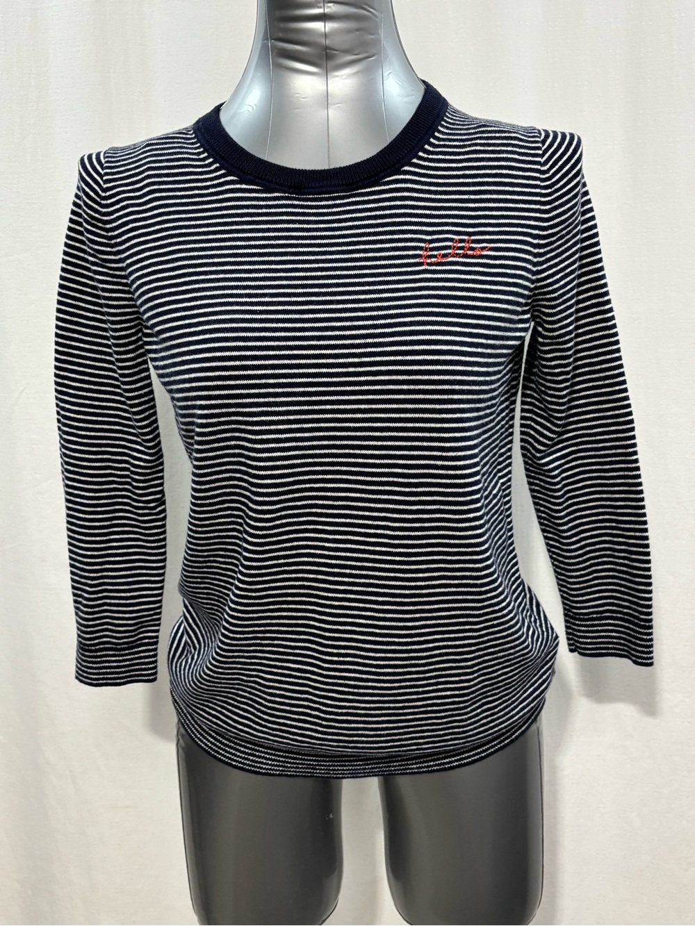 Gap Knit Striped Sweater Embroidered Hello Navy White Small 100% cotton chic 388
